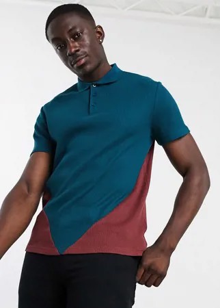 Футболка-поло в стиле колор-блок с вафельной текстурой ASOS DESIGN-Neutral