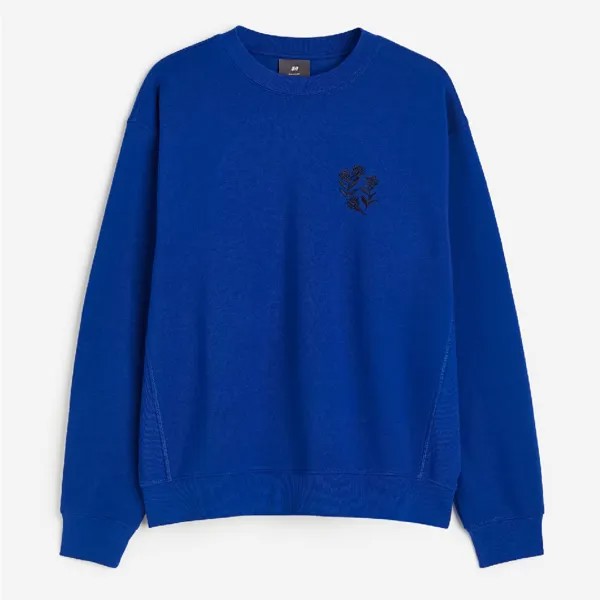 Свитшот H&M Oversized Fit Flowers, ярко-синий