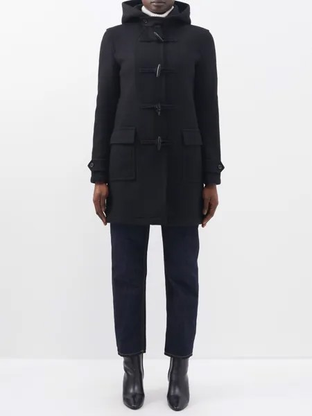 Дафлкот из натуральной шерсти с капюшоном Saint Laurent, черный