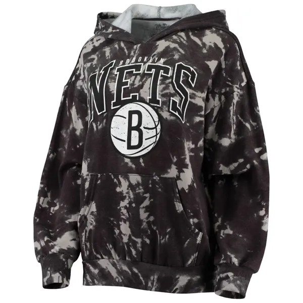 Женский черный пуловер с капюшоном Majestic Threads Brooklyn Nets Burble Tie-Dye Tri-Blend Majestic