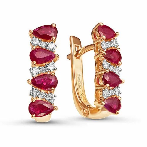 Серьги Бриллианты Костромы, красное золото, 585 проба, бриллиант, рубин