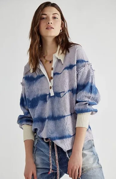 Поло Free People Sunrise Пуловер Henley Свитер Синий лавандовый Tie Dye XS NWT