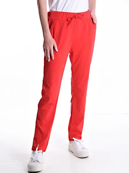 Хлопковые брюки с карманами на резинке с бантом, красный