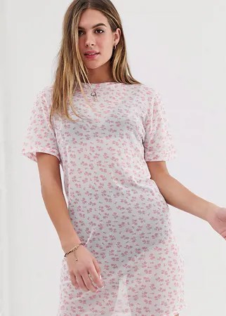 Сетчатое платье-футболка с цветочным принтом Wednesday's Girl-Кремовый