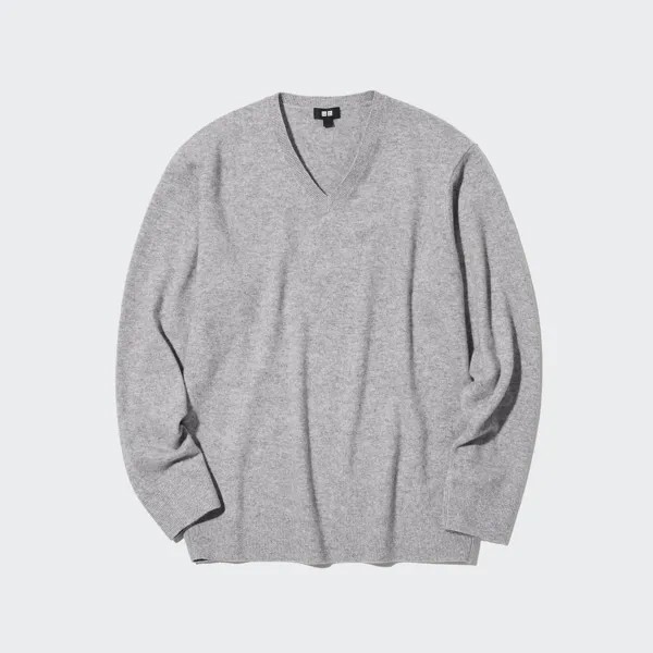 Джемпер Uniqlo мужской из кашемира с v-образным вырезом, серый