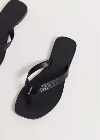 Черные кожаные шлепанцы с эффектом крокодиловой кожи ASOS DESIGN Florence-Черный
