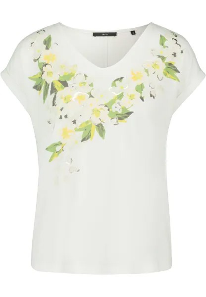 Футболка Zero V Ausschnitt mit Blumen, цвет Patch CreamGreen