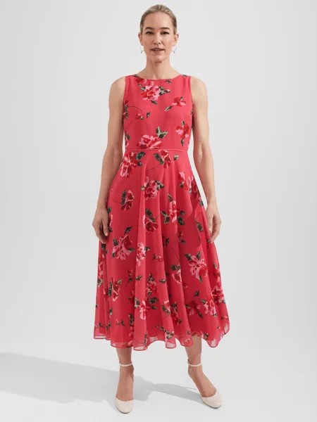 Платье-миди с цветочным принтом Hobbs Carly, Красный/Мульти