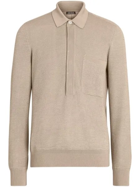 Zegna трикотажная рубашка поло с длинными рукавами, нейтральный цвет