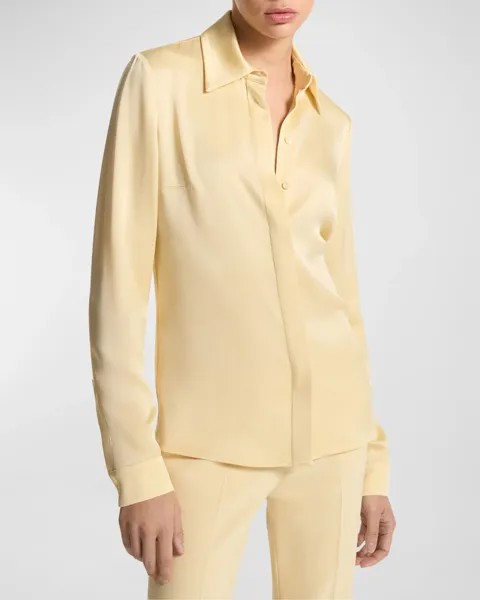 Рубашка Hansen Charmeuse на пуговицах спереди Michael Kors Collection, цвет Parchment