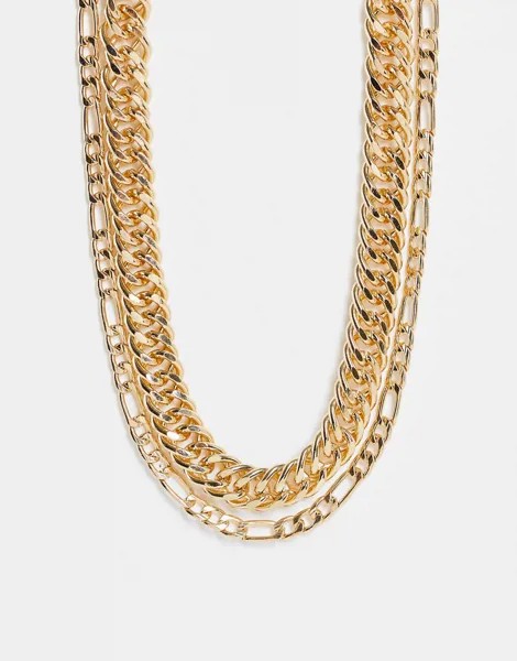 Золотистое ожерелье из цепочки с разными звеньями Pieces-Золотистый