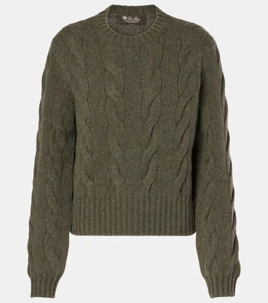 Кашемировый свитер Napier с косичной вязкой Loro Piana, цвет dusky moss melange