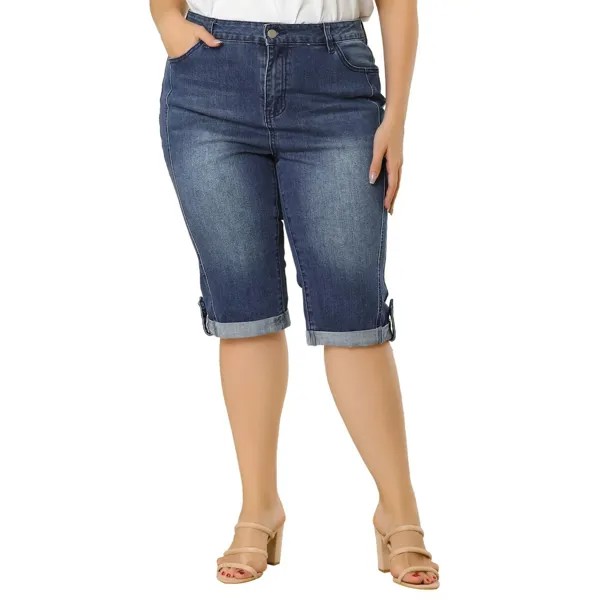 Женские джинсовые джинсы больших размеров, узкие шорты-капри длиной до колена с закатанным краем Agnes Orinda, светло-синий