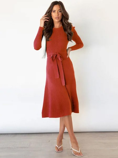 Milanoo Women Knitted Dress Black Fashion Pleated Polyester Long Sleeves Stretch Jewel Neck Midi Dre