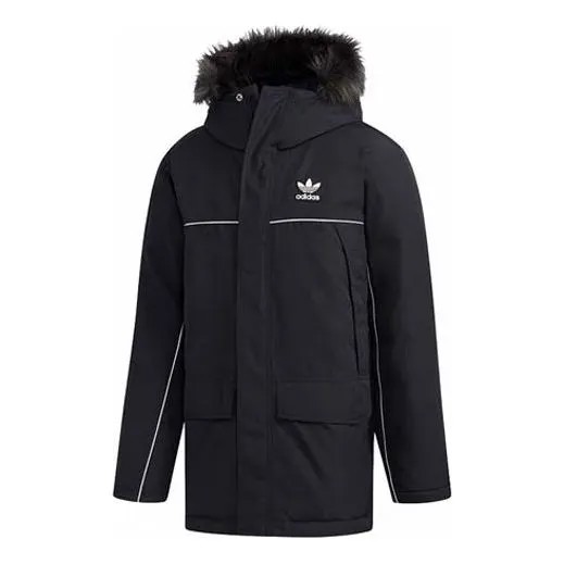 Пуховик adidas originals hooded Long Sleeves Down Jacket Black, черный