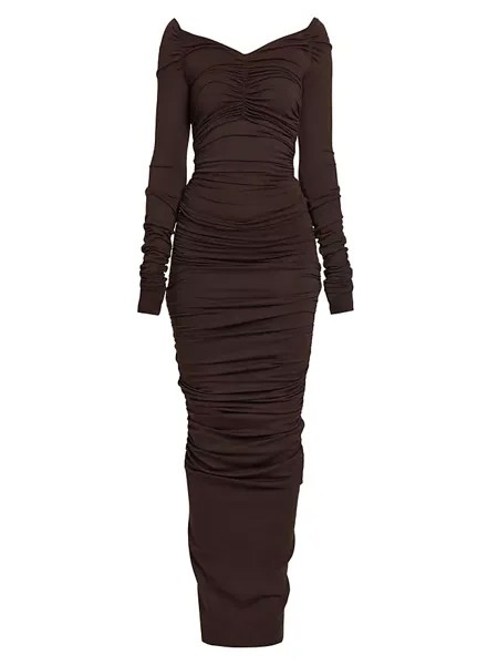 Платье макси из джерси со сборками и V-образным вырезом Dolce&Gabbana, цвет dark brown