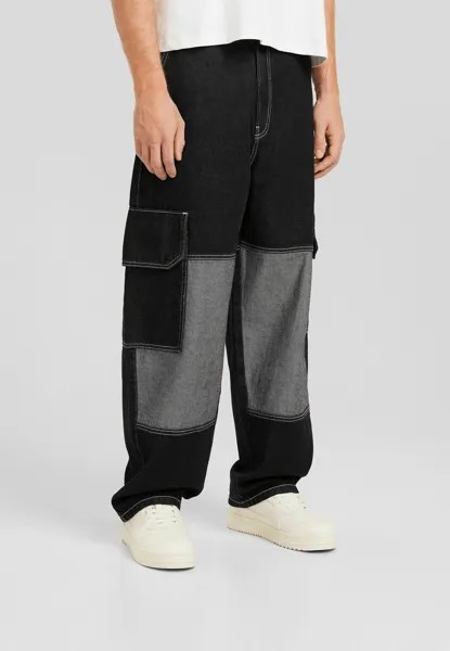 Джинсы свободного кроя COLOUR BLOCK SKATER Bershka, цвет black