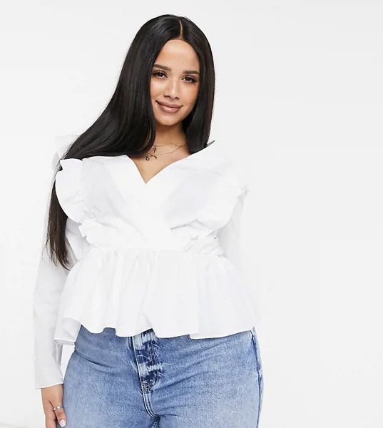 Топ цвета слоновой кости с запахом и оборкой ASOS DESIGN Curve-Белый
