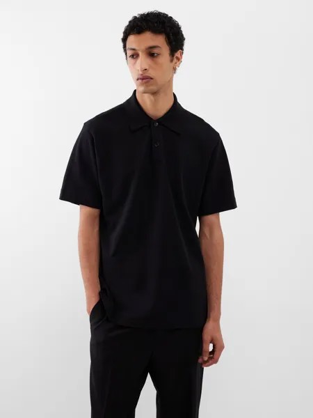 Рубашка-поло из хлопкового пике с вышитым логотипом Lanvin, черный