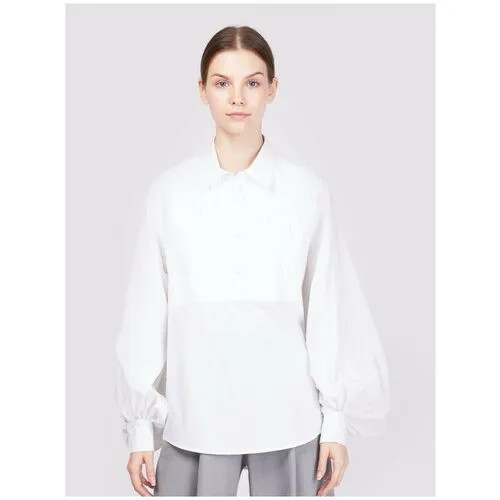 Блуза  Jijil, повседневный стиль, прямой силуэт, длинный рукав, без карманов, трикотажная, однотонная, размер 40, белый