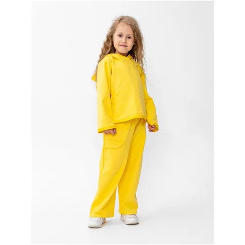Костюм детский, GolD, размер 104, футер, худи, штаны, для девочек, желтый
