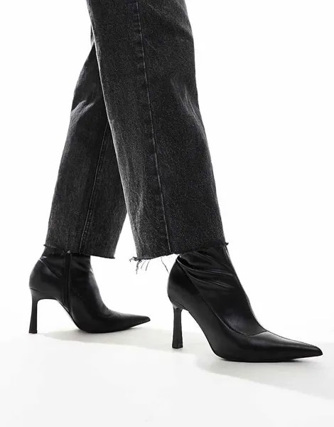 Stradivarius – Черные блестящие ботильоны на высоком каблуке