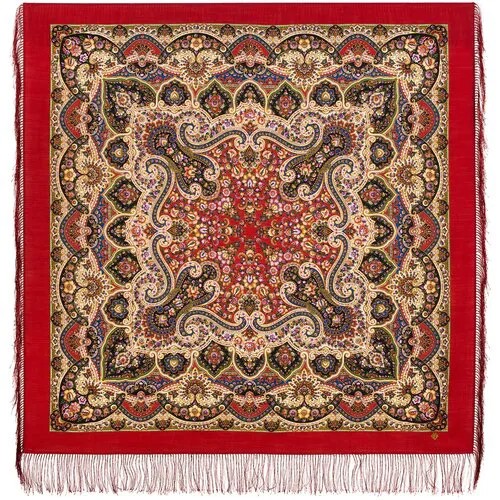 Платок Павловопосадская платочная мануфактура,125х125 см, красный, коричневый