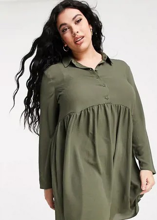 Свободное платье-рубашка мини цвета хаки ASOS DESIGN Curve-Зеленый цвет