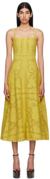 Желтое жаккардовое платье-миди Valentino