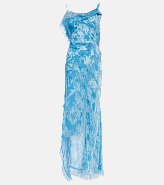 Асимметричное бархатное платье макси Acne Studios, синий
