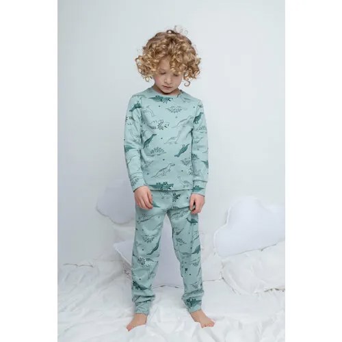 Пижама  crockid К 1552/24/голубой прибой,динозавры, размер 52/92, голубой