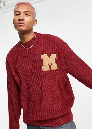 Бордовый трикотажный oversized-джемпер с нашивкой в университетском стиле Mennace-Красный