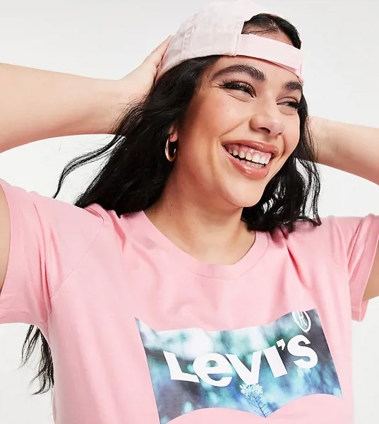 Розовая футболка с логотипом в виде крыла летучей мыши Levi's Plus-Розовый цвет