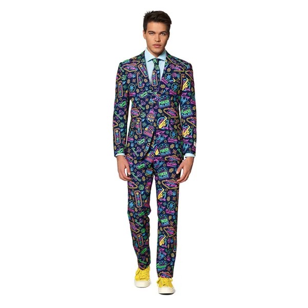 Мужской облегающий костюм и галстук с узором OppoSuits, Bright Light Black