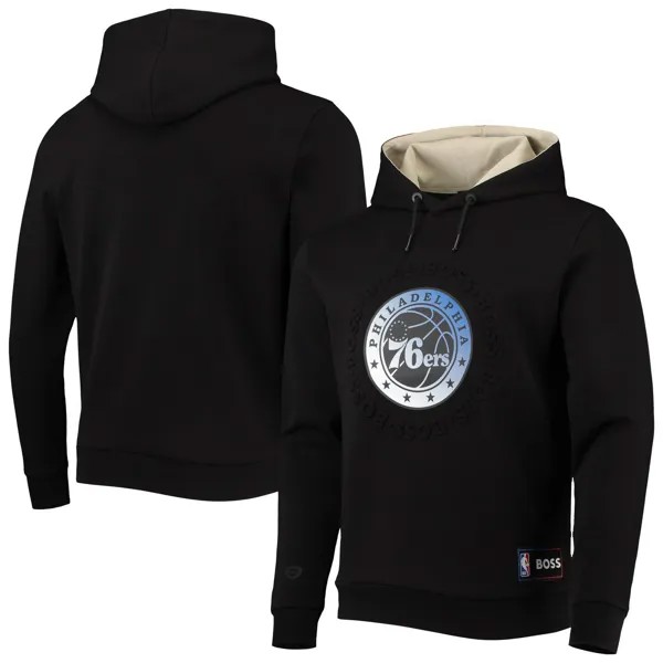 Мужской темно-серый пуловер с капюшоном и логотипом NBA x Hugo Boss Philadelphia 76ers Bounce Logo Tri-Blend