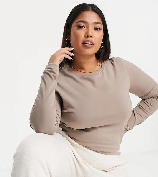 Лонгслив песочного цвета из смесового органического хлопка ASOS DESIGN Curve Ultimate-Светло-бежевый цвет