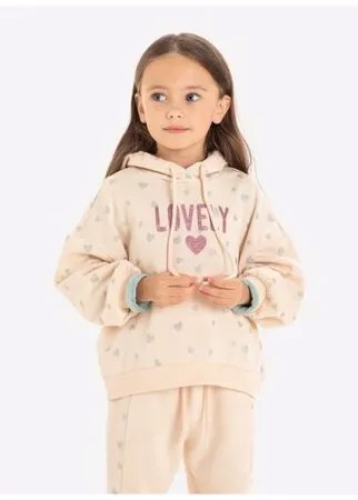 Бежевое худи oversize с принтом Lovely для девочки Gloria Jeans, размер 9-12мес/80