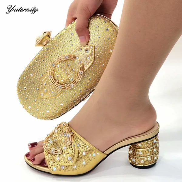 Новое поступление Стразы, женские тапочки золотого цвета, женская обувь на высоком каблуке, свадебная обувь