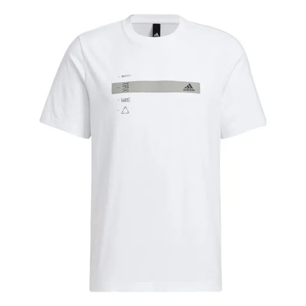 Футболка Men's adidas Stripe Printing Round Neck Pullover Casual Short Sleeve White T-Shirt, белый