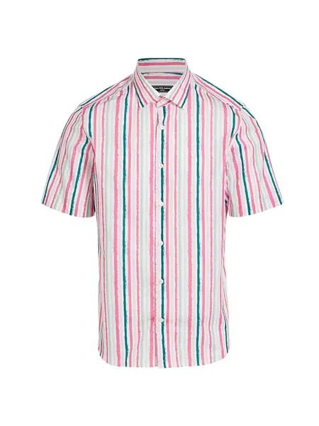 Полосатая рубашка узкого кроя с короткими рукавами Saks Fifth Avenue, ярко-розовый