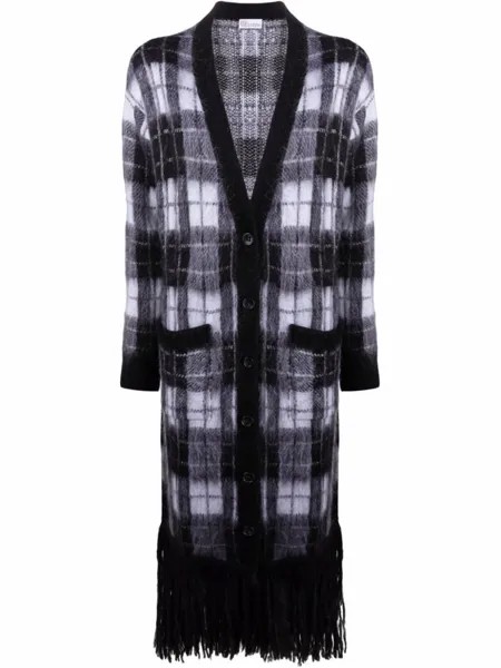 RED Valentino кардиган в клетку с бахромой, черный