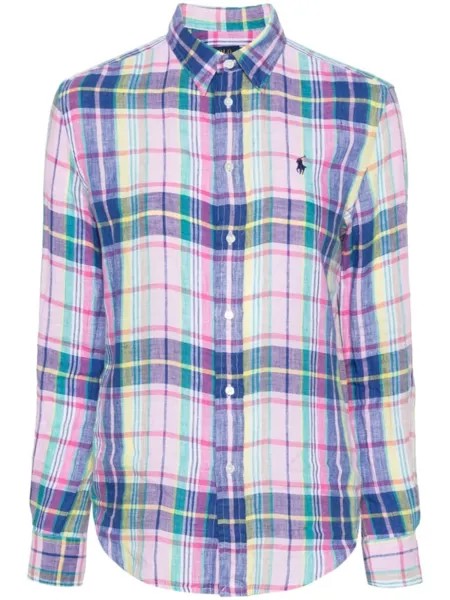 Polo Ralph Lauren льняная рубашка Polo Pony в клетку, розовый