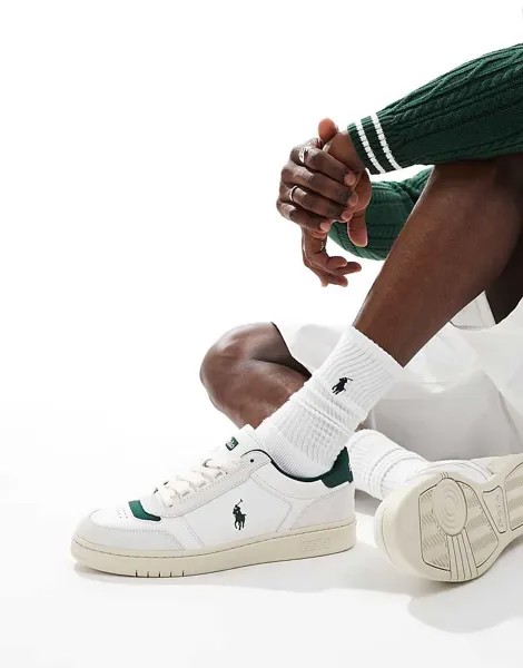Polo Ralph Lauren – Court Sport – зелено-белая кожаная спортивная обувь