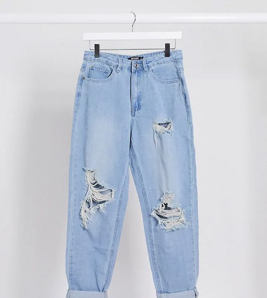 Джинсы в винтажном стиле с рваными коленями Missguided Petite-Голубой