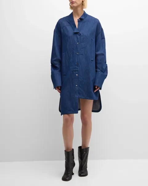 Джинсовое асимметричное мини-платье-рубашка Anagram с локтями Loewe, цвет Raw Denim