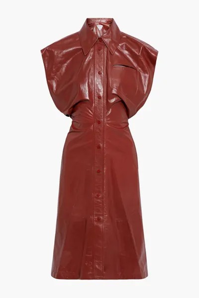 Платье-рубашка миди из глянцевой кожи со сборками и вырезами BOTTEGA VENETA, красный