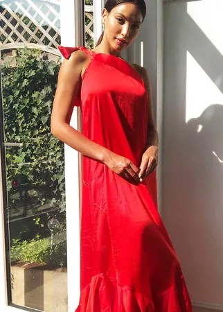 Розовое атласное платье макси с оборками Missguided Tall-Розовый цвет