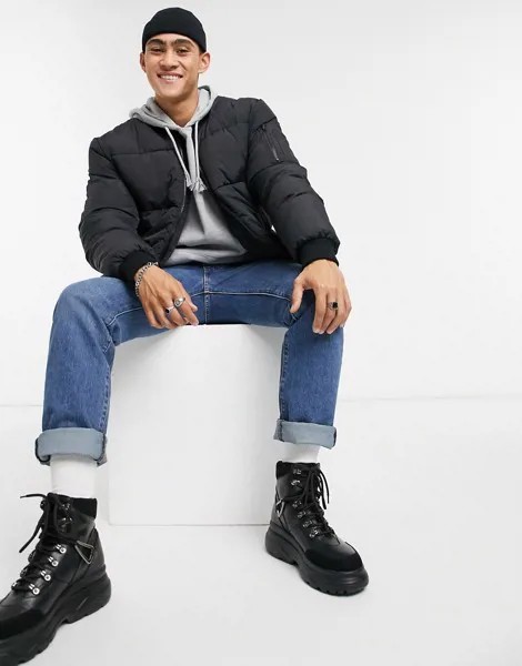 Черный дутый бомбер с карманом MA1 на рукаве ASOS DESIGN-Черный цвет