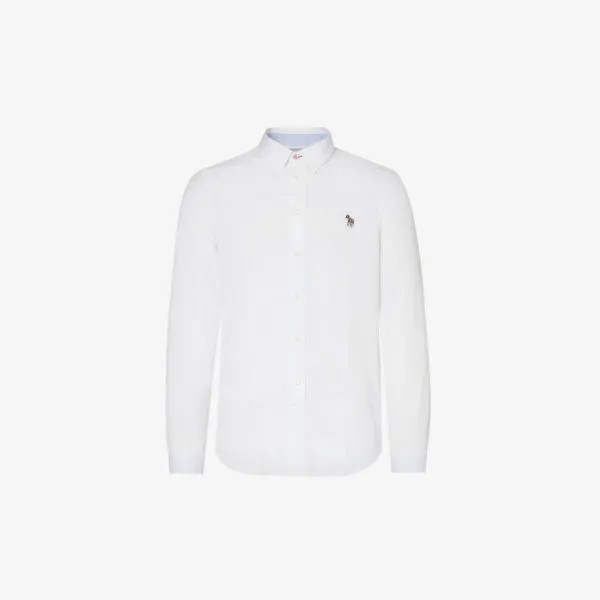 Рубашка стандартного кроя из органического хлопка с вышивкой зебры и изогнутым краем Ps By Paul Smith, белый