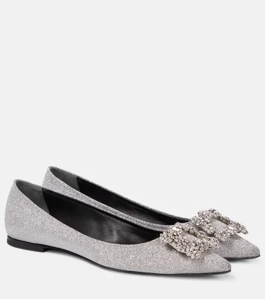 Балетки Flower Strass с блестками Roger Vivier, серебряный